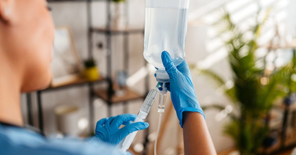 An illustration depicting an IV hydration therapy setup.